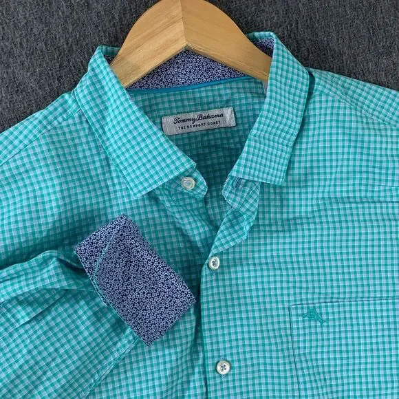 Tommy Bahama The Newport Coast Shirt Mens Large Gingham Flip Cuff Button‎ Up